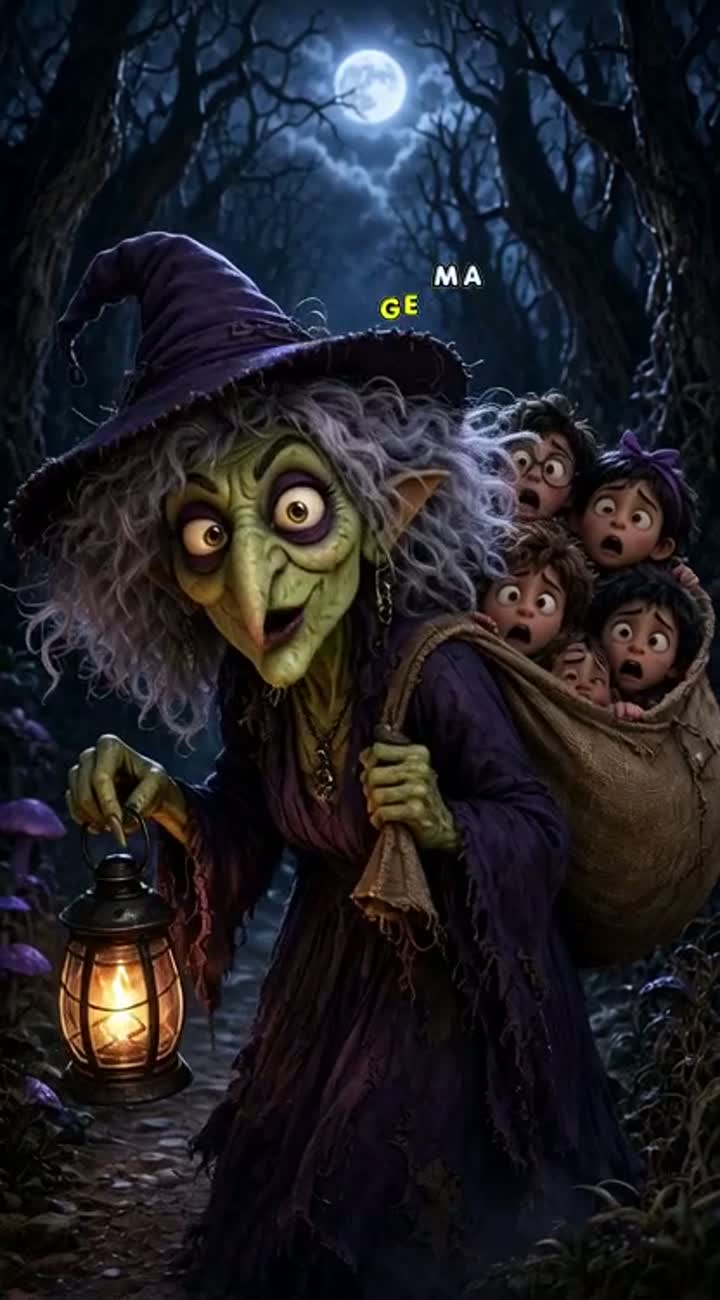 Spooky and funny 3D cartoon video in a dark forest at night — AI cartoon