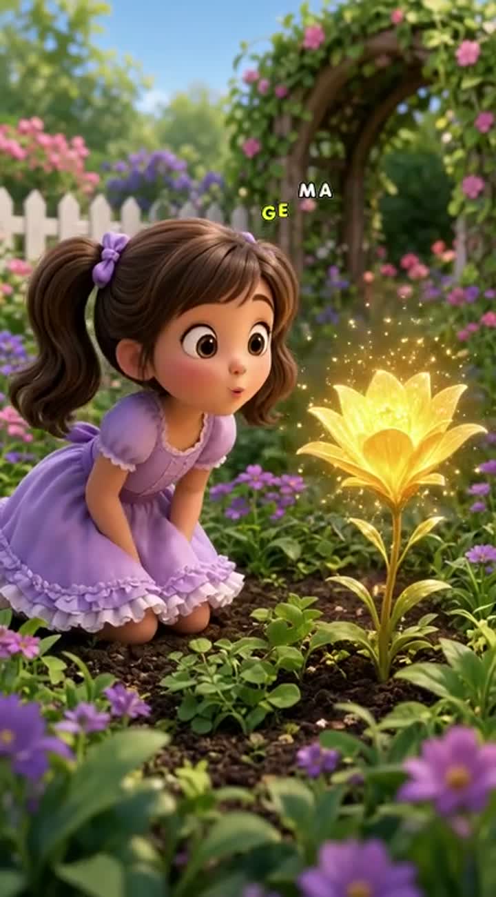 Lily, a cute 3D cartoon girl with brown hair in two ponytails… — AI cartoon