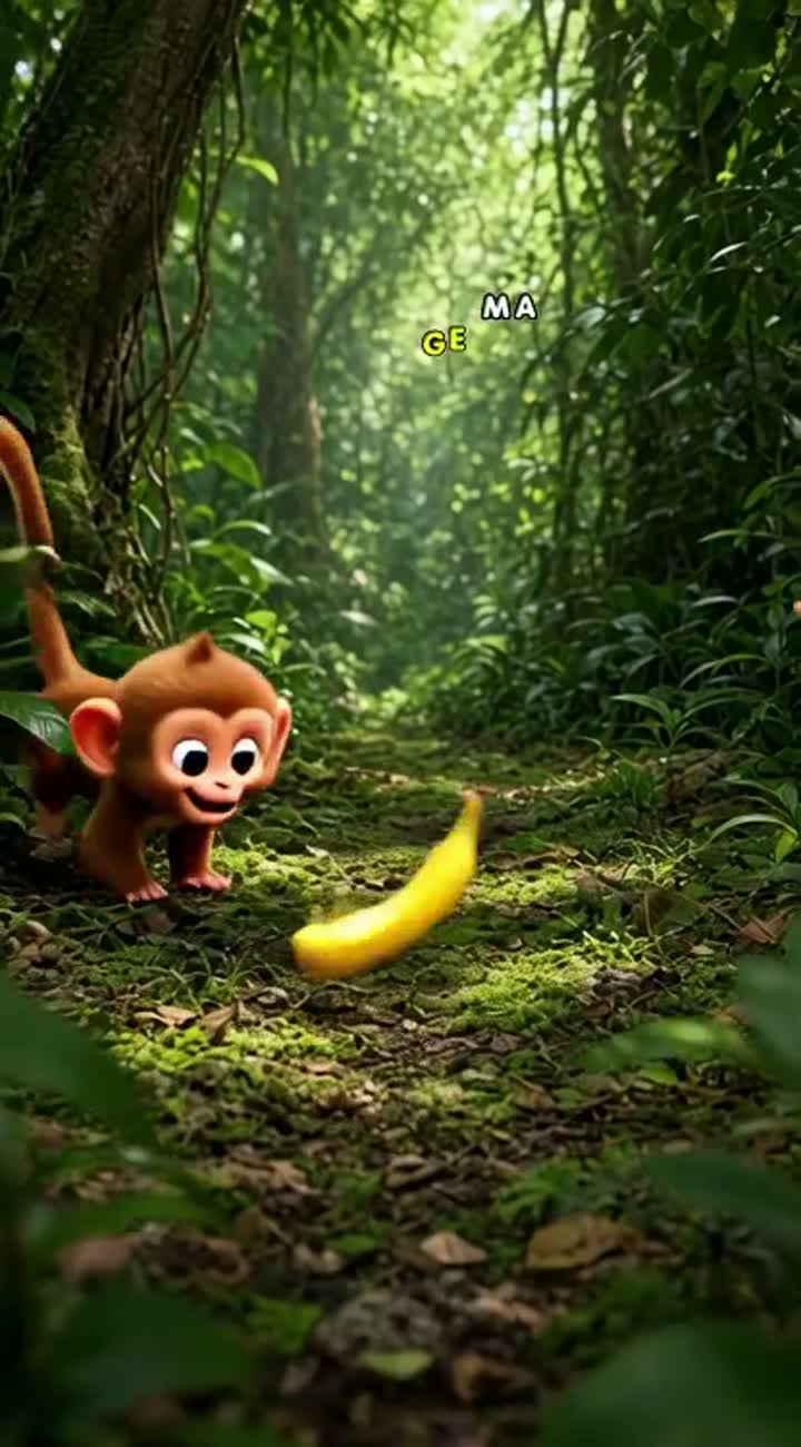 Funny 3D cartoon video of a baby monkey and a baby lion playing… — AI cartoon