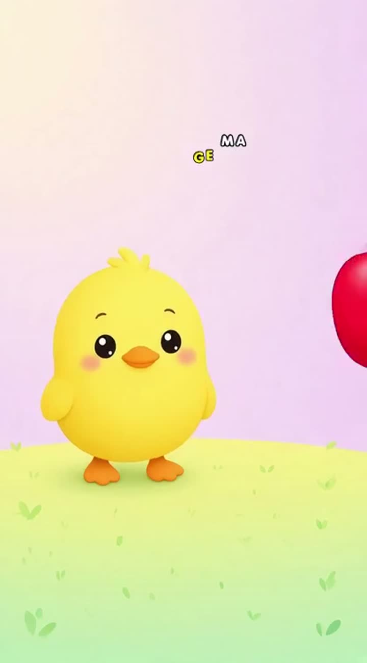 Cute small yellow duckling named Pipi, round body, big black eyes… — AI cartoon