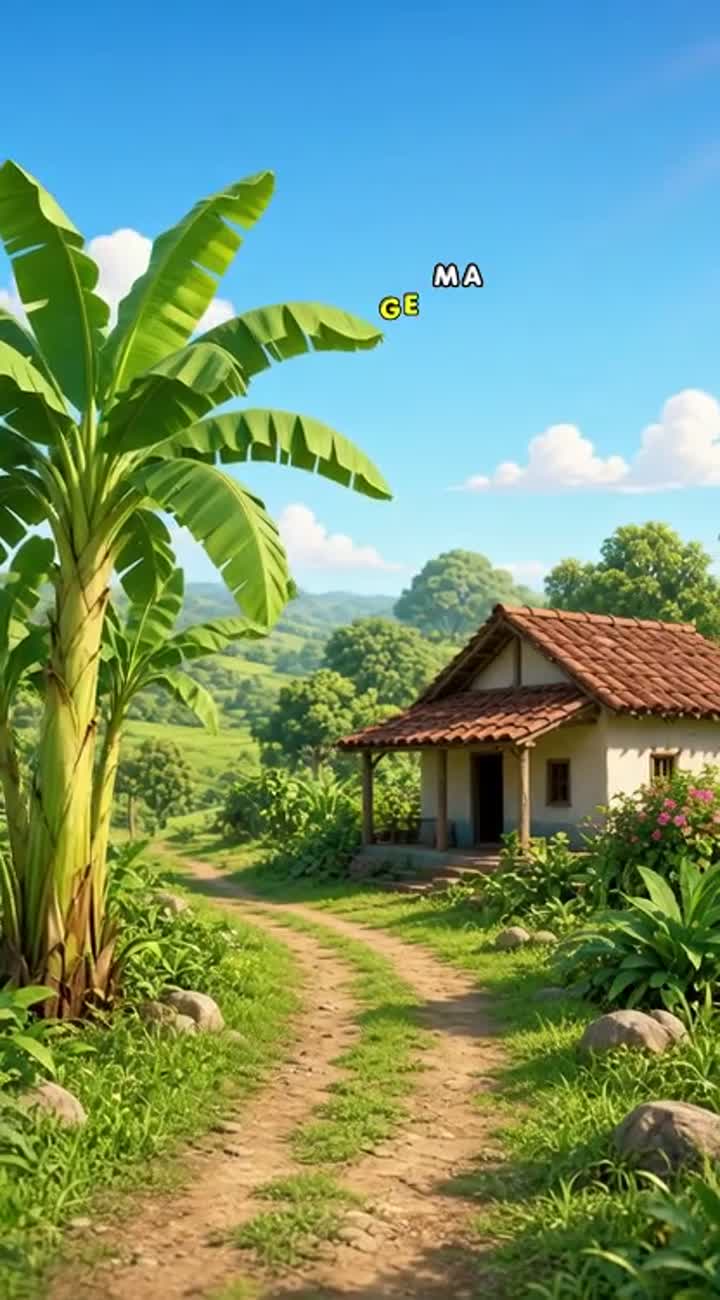 A beautiful Indian village countryside in 3D cartoon style… — AI cartoon