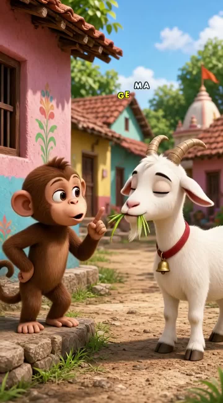 Funny 3D cartoon video in a colorful Indian village — AI cartoon