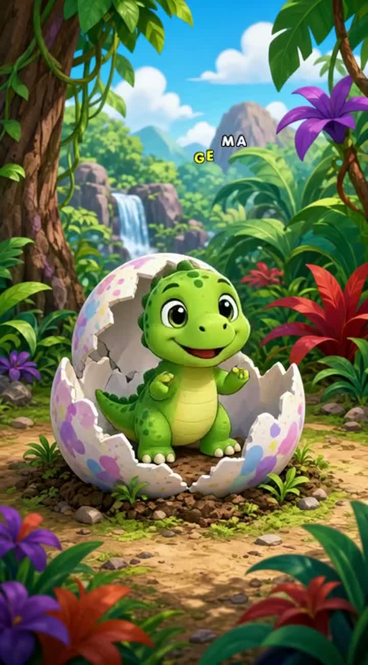 Vertical 9:16 children's cartoon called "Eggy the Baby Dinosaur… — AI cartoon