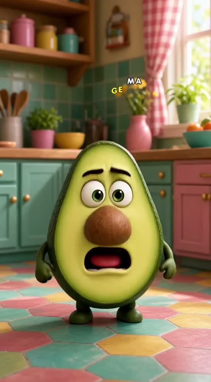 A cute 3D cartoon avocado character with a big expressive face… — AI cartoon
