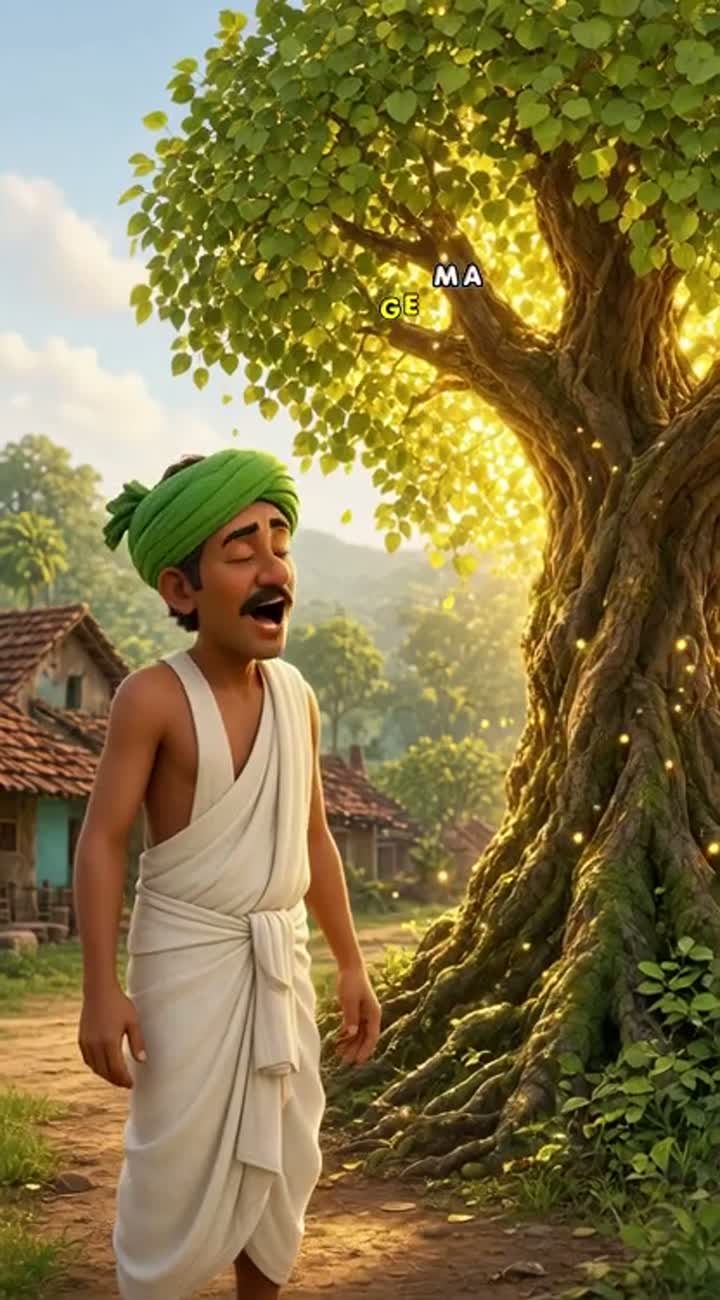 Cute original 3D animated cartoon in a colorful Indian village — AI cartoon