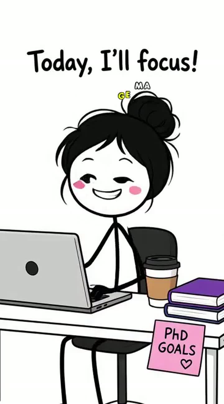 PhD Student vs. Distractions — AI cartoon