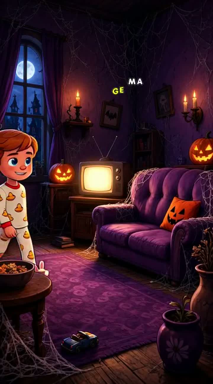 A funny, fast-paced children's animated cartoon set on Halloween… — AI cartoon