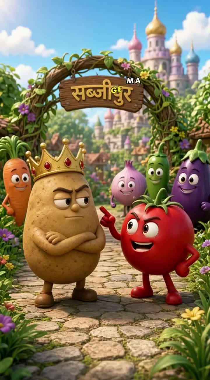 A vibrant, colorful 3D cartoon animation set in a whimsical… — AI cartoon