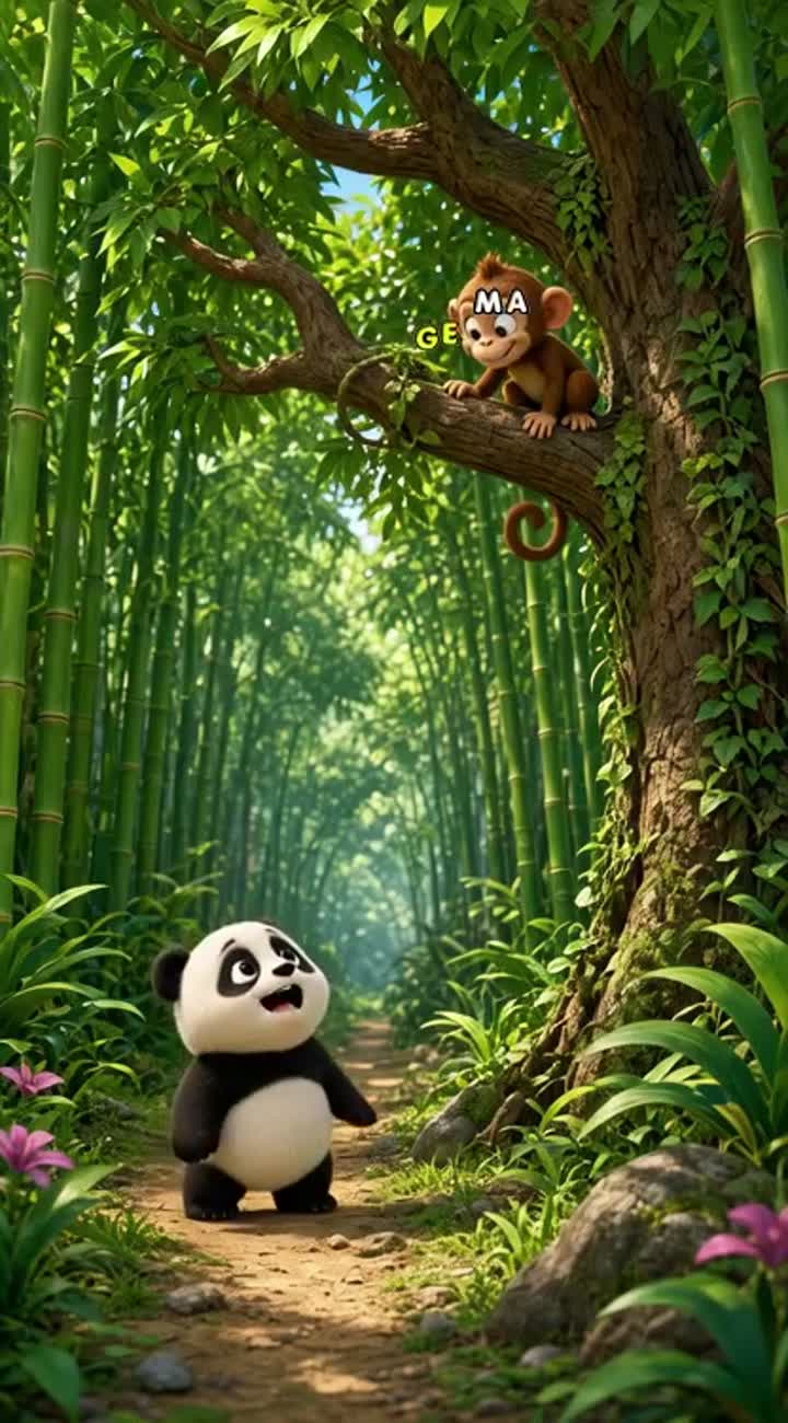 A cute baby panda discovers his banana is missing — AI cartoon