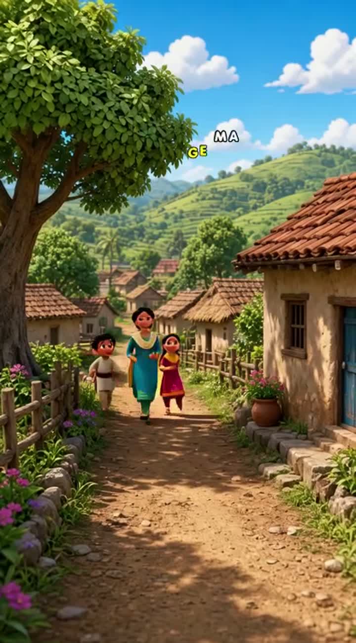 3D animated cartoon movie titled "Ghareeb Gaon Ka Jadooee Paani" — AI cartoon