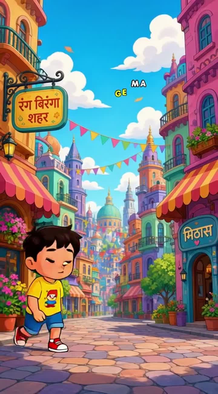 Ek pyara ladka rang birange sehar me ghum raha hai ek — AI cartoon