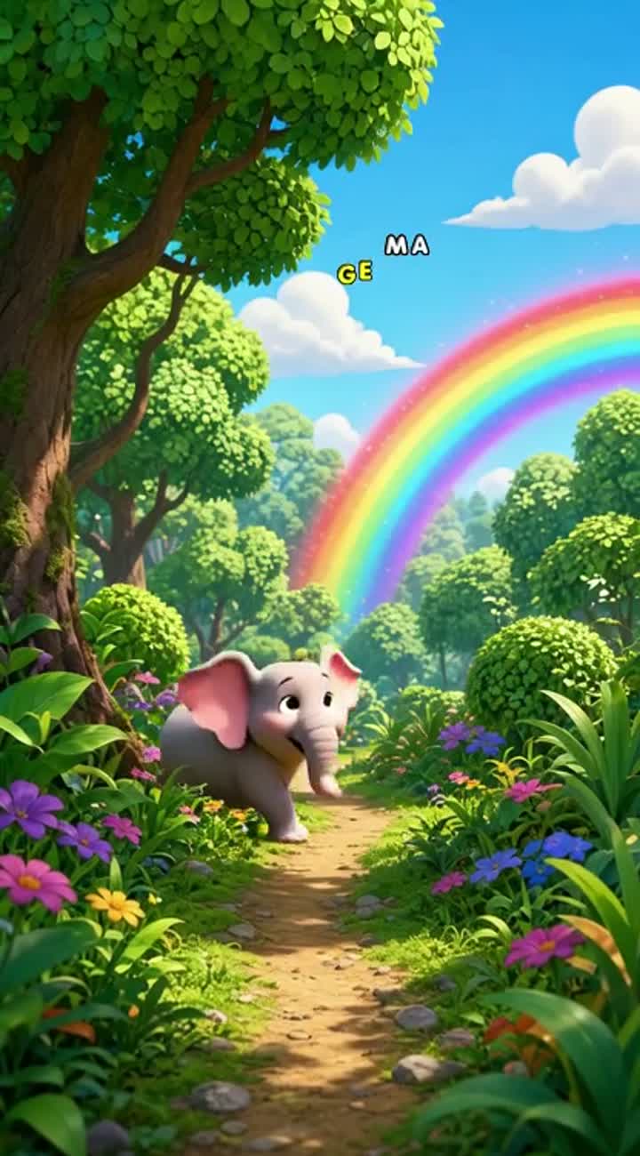 The Baby Elephant and the Magic Rainbow — AI cartoon
