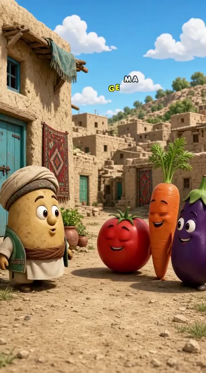 Funny 3D cartoon set in an Afghan village — AI cartoon