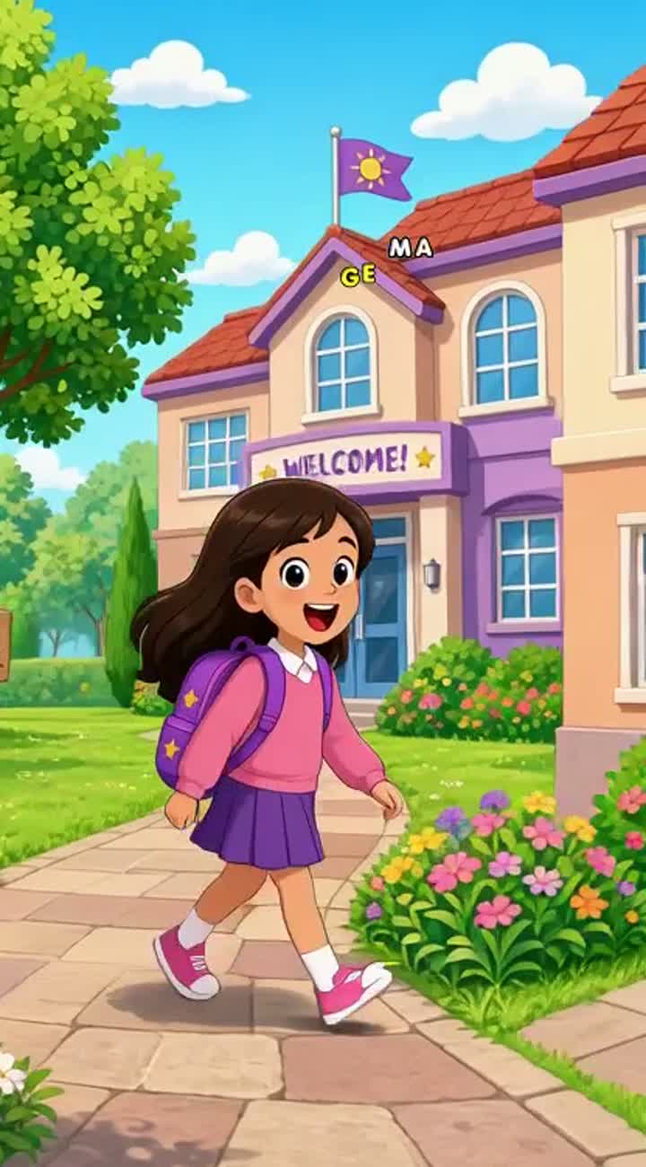 A gir going to school and she play in class Animated cartoon… — AI cartoon
