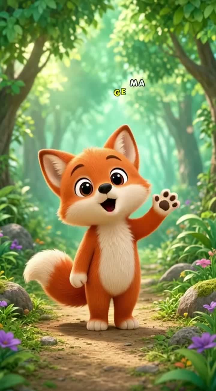 A cute little orange fox named Finn, with a cream muzzle… — AI cartoon