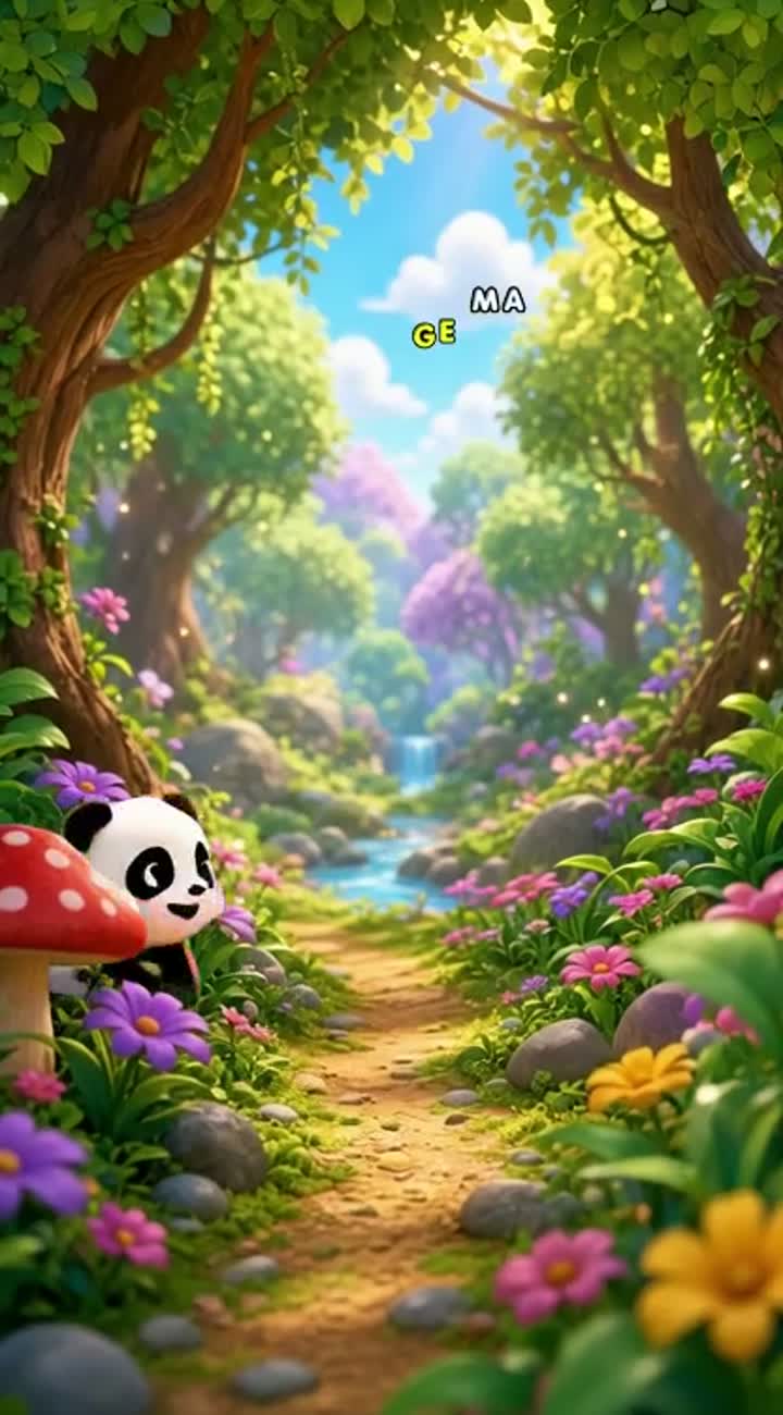 A cute baby panda meets a little yellow duck in a colorful magical… — AI cartoon