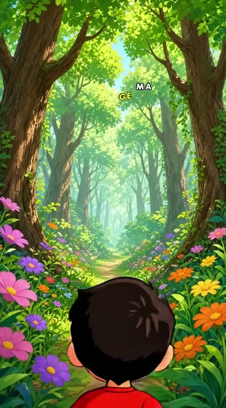 Chintu slowly walks through the forest, butterflies flutter around… — AI cartoon