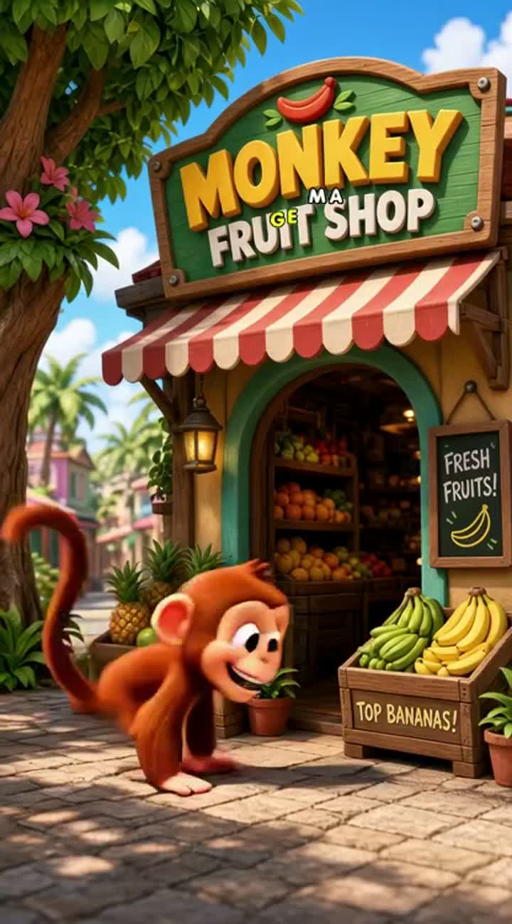 Funny 3D cartoon about a cheeky monkey who steals a banana… — AI cartoon
