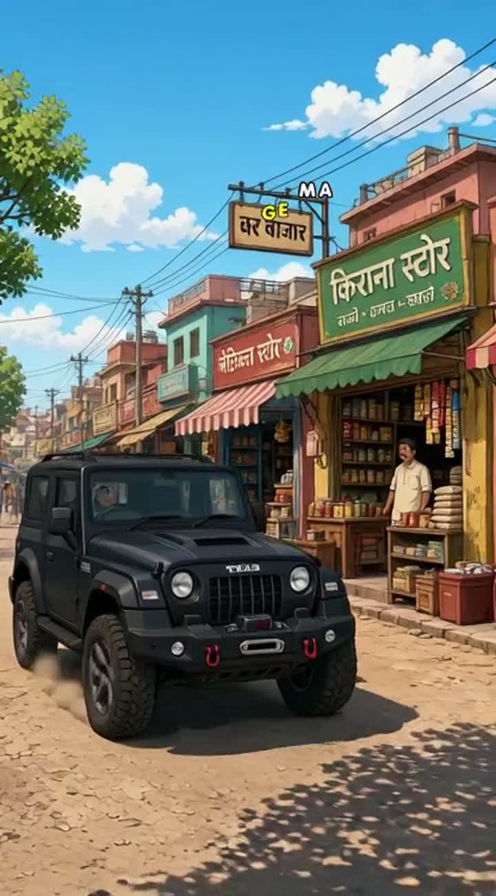 Ek ladka thar lekar bajar main chalate huye ata hai aur gadi rok… — AI cartoon