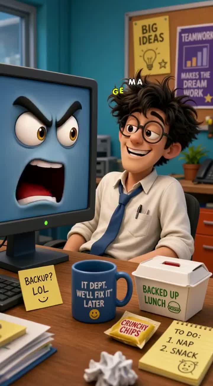 The Backup Expert — AI cartoon
