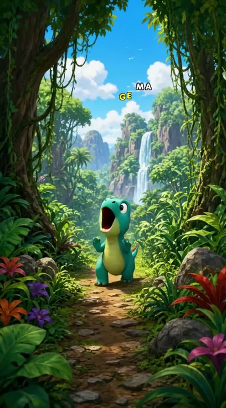A tiny dinosaur tries to roar but makes the silliest sounds instead — AI cartoon