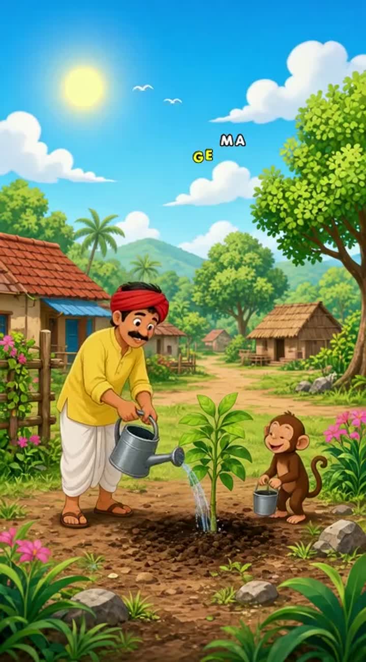 Consistent character designs, a cheerful village atmosphere… — AI cartoon
