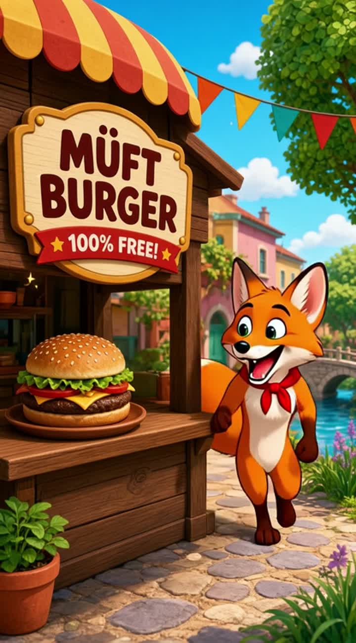 Lomri burger dekh kar khushi se kehti hai — AI cartoon