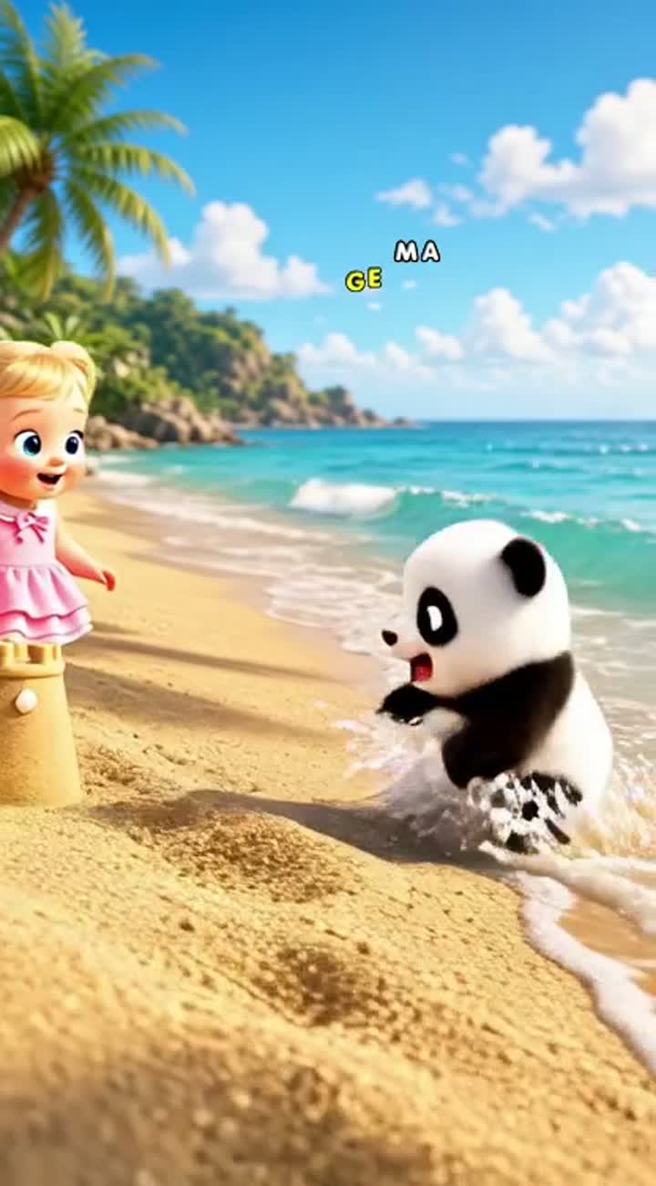 A tiny fluffy baby panda and an adorable little baby girl wearing… — AI cartoon