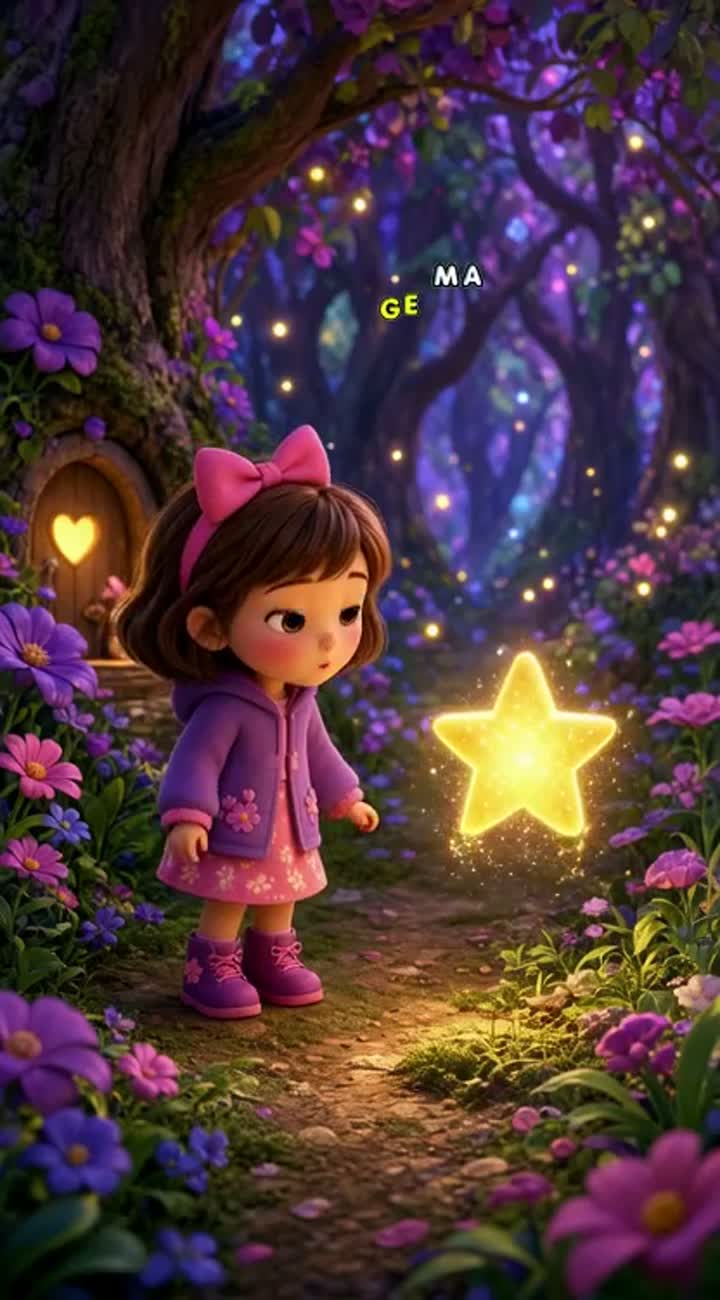 A cute little 3D cartoon girl named Loulou discovers a glowing… — AI cartoon