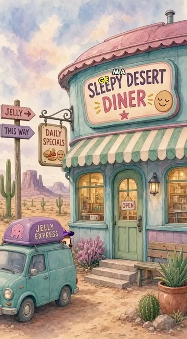 A sloth delivery driver in a sleepy desert diner is running… — AI cartoon