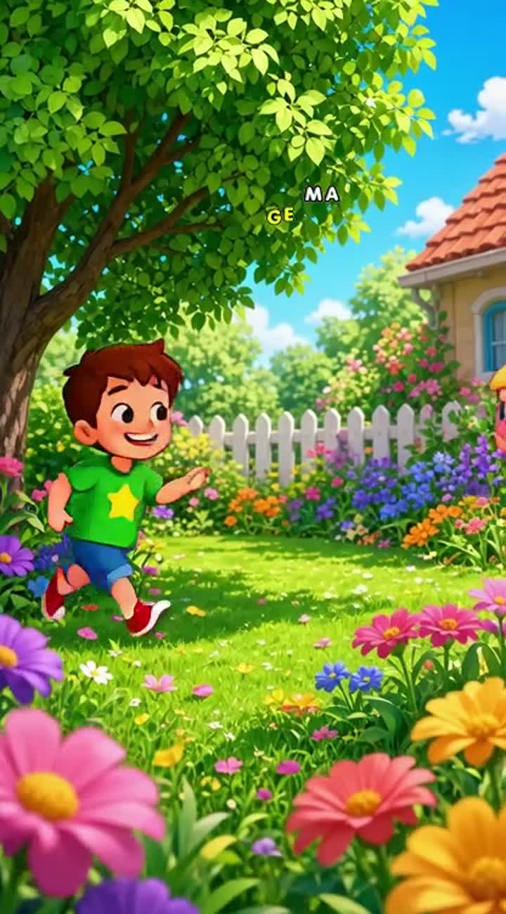 A vibrant cartoon animation in a bright, cheerful garden… — AI cartoon