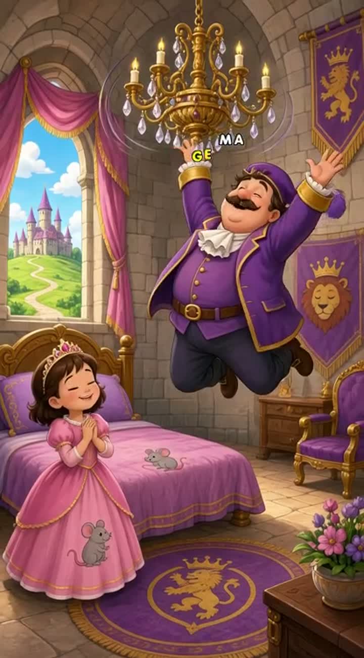 Inside the grand castle Smehograd on a sunny green hill… — AI cartoon