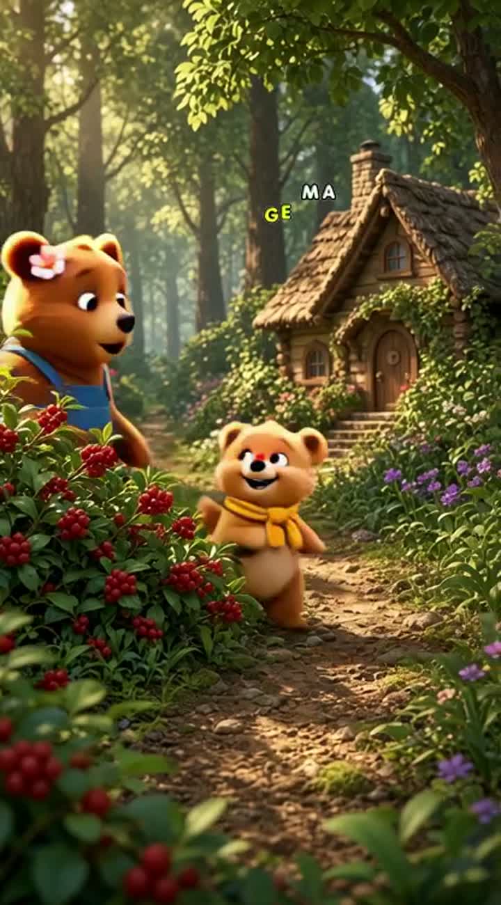 PAPA BRUNO: big brown bear, broad shoulders, red flannel vest… — AI cartoon