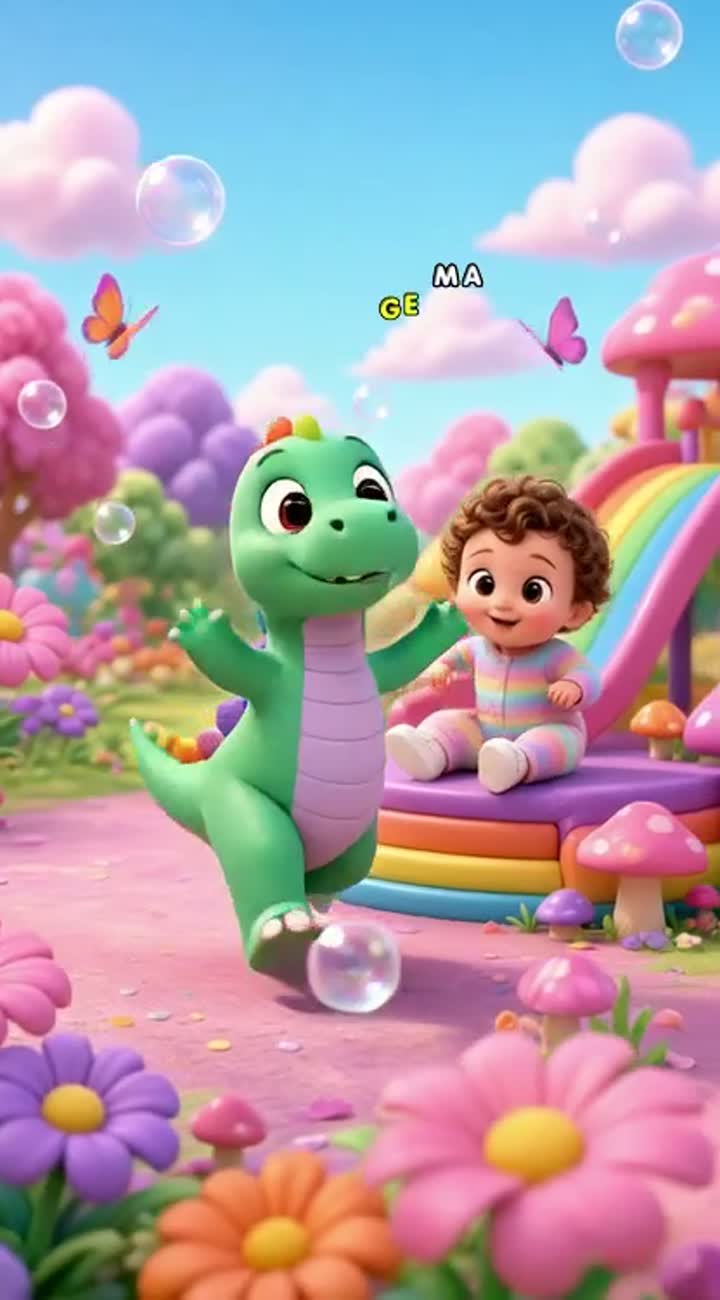 The Baby and the Dancing Rainbow Dinosaur — AI cartoon