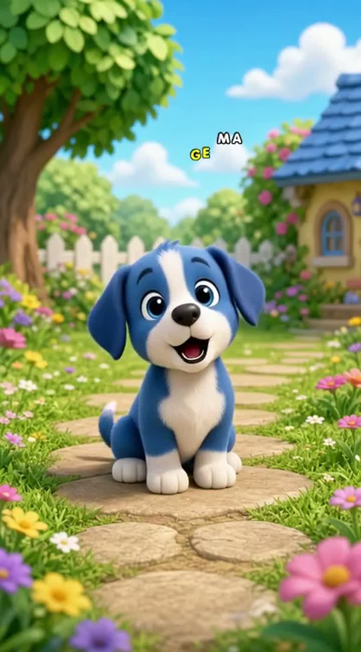 Video about a puppy saying "let's learn our colour's Blue, Pink… — AI cartoon
