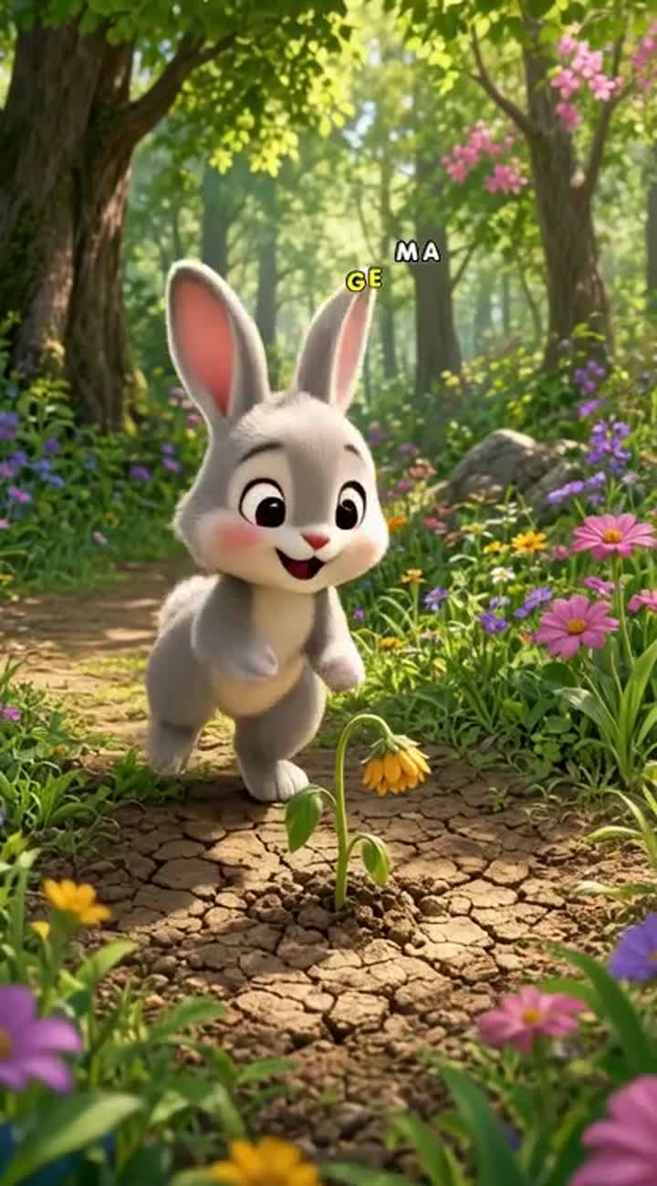 In one continuous shot, Lulu, a cute rabbit… — AI cartoon