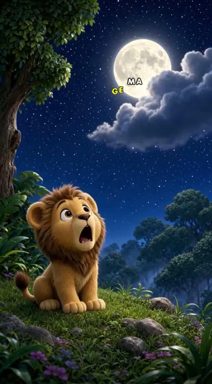 The Baby Lion Who Stole the Moon! — AI cartoon