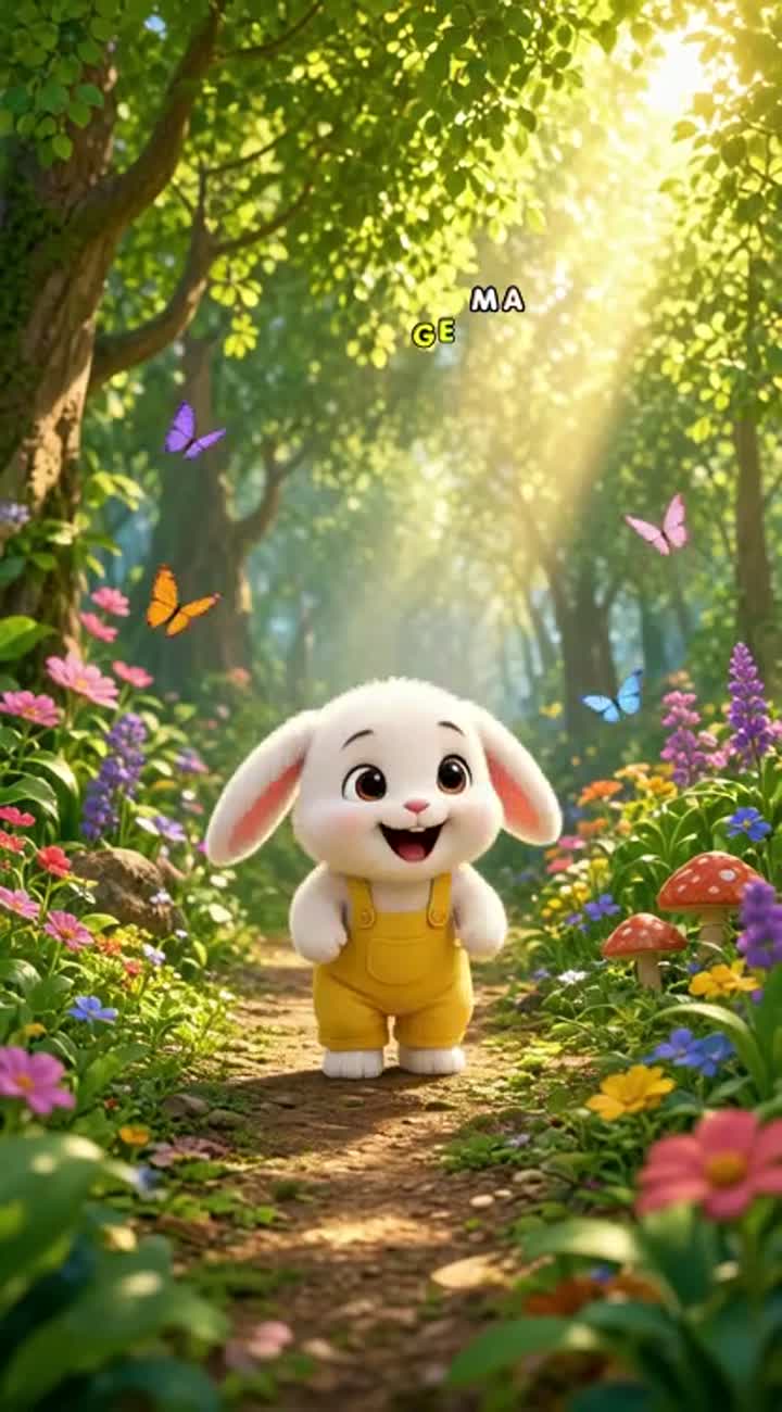 A cute fluffy white baby rabbit named Momo — AI cartoon