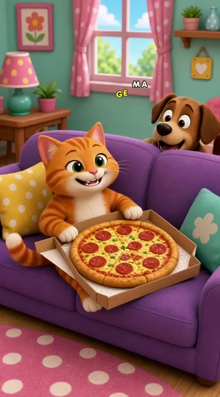 The Mischievous Cat and the Hungry Dog — AI cartoon