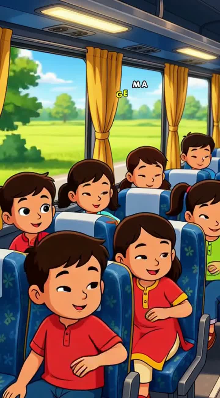 A School picnic is going in bus on road, students were sing poems — AI cartoon
