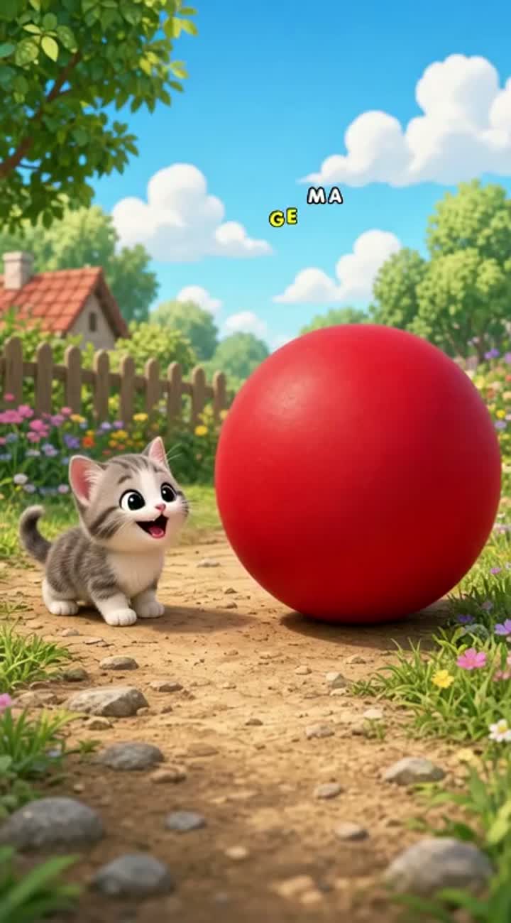 The Cat and the Giant Ball — AI cartoon