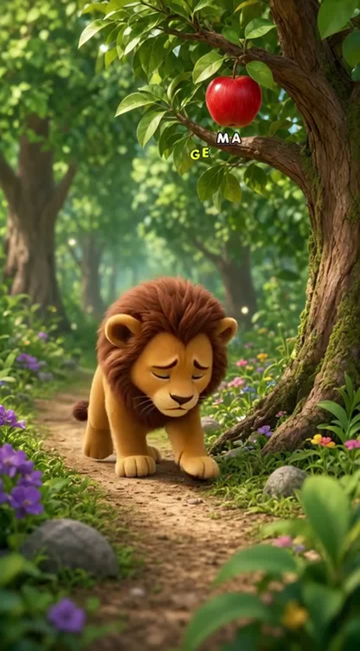 Story: A cute little lion cub named Leo meets a friendly white… — AI cartoon