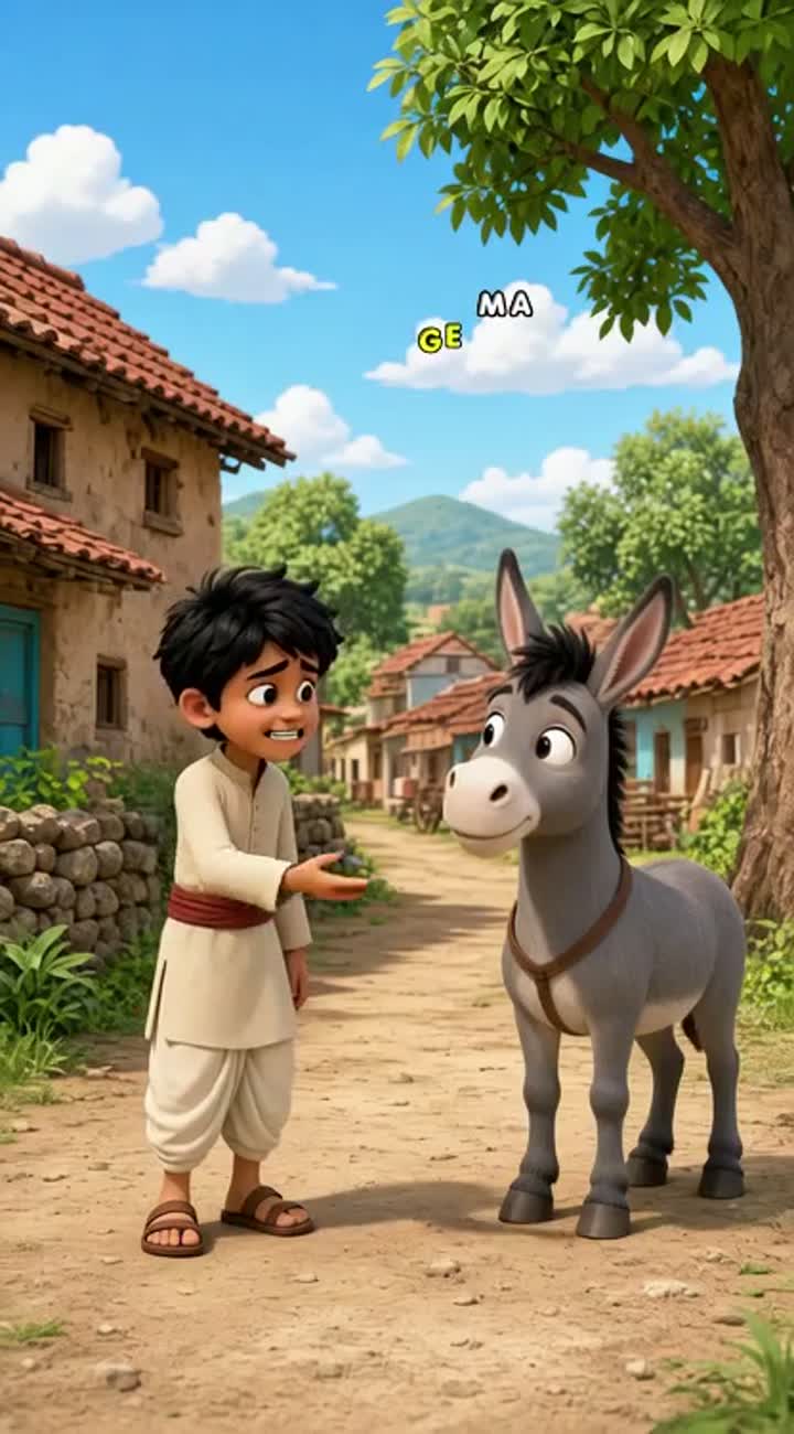 Ak gaw me ak Jodha nam ka ladka rahta tha or ak gadha Jodha gadhe… — AI cartoon