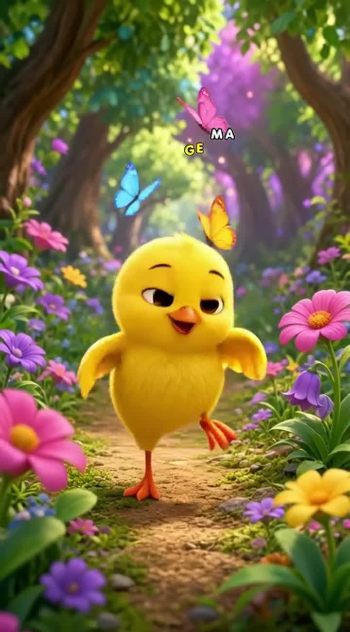 Cute, colourful 3D cartoon of a little yellow baby bird dancing… — AI cartoon