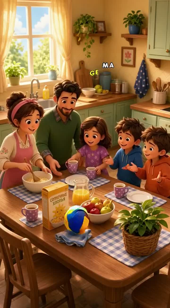 A cheerful, vibrant animated cartoon in a warm… — AI cartoon