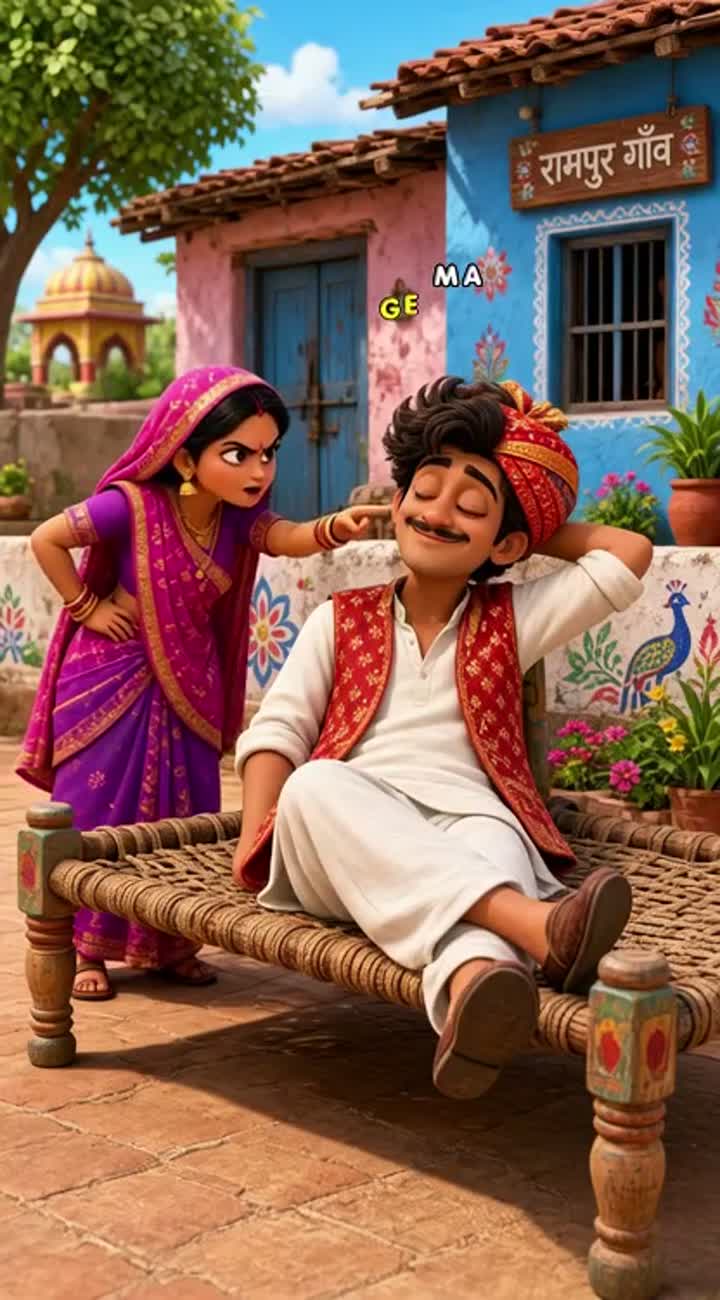Funny 3D cartoon in an Indian Rajasthani village — AI cartoon