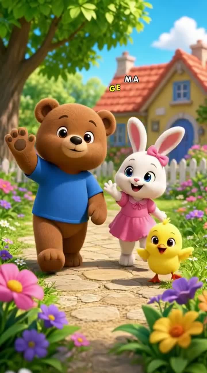 Benny Bear, a cute brown bear wearing a blue shirt… — AI cartoon
