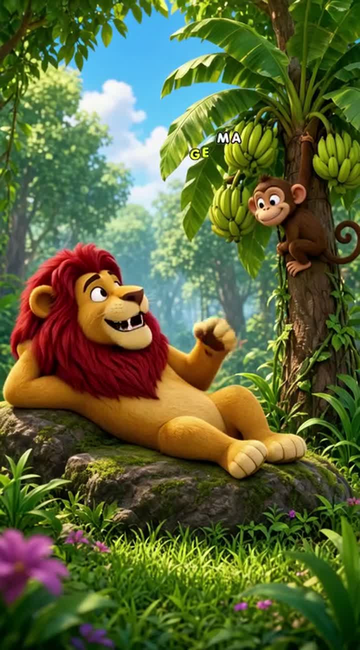Funny 3D animated cartoon in Hindi about a lazy lion and a clever… — AI cartoon