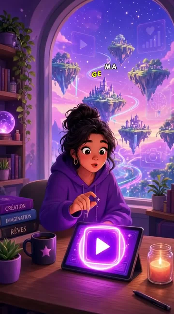 Une jeune femme construit un univers digital magique — AI cartoon