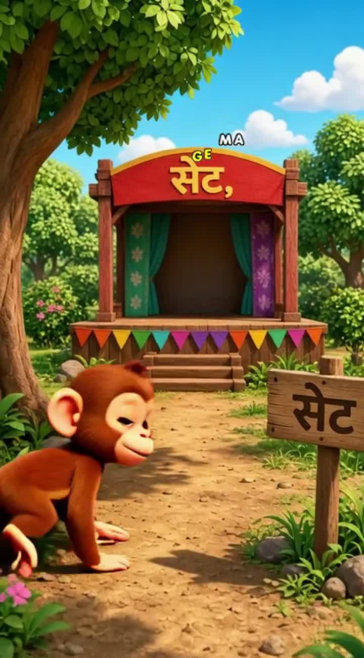 Ak bandar aur ak set ka video banao hindi me — AI cartoon